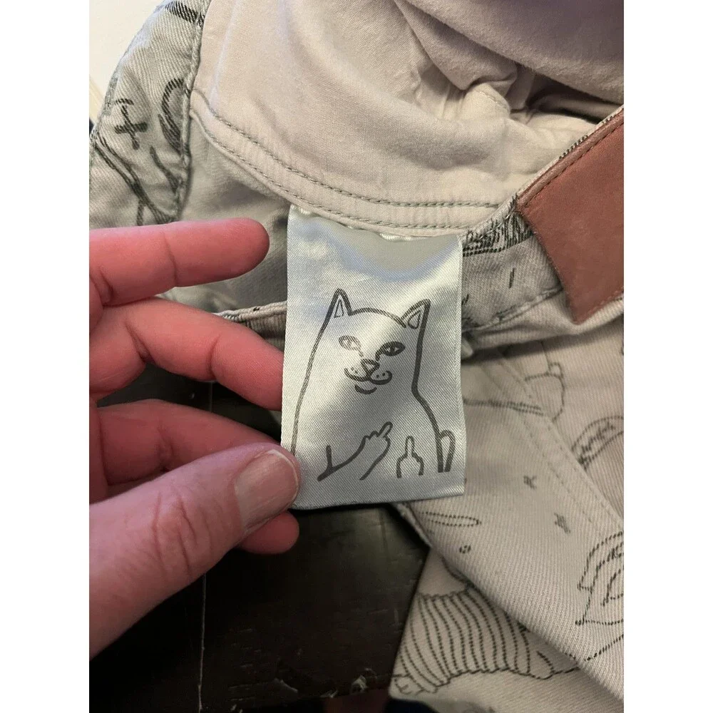 RIPNDIP Jeans Mens 30x28 White All Over Cat Print Straight Leg Denim Pants